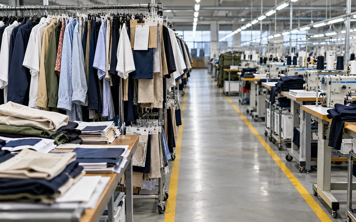 Garment rack prepared for a buyer review visit