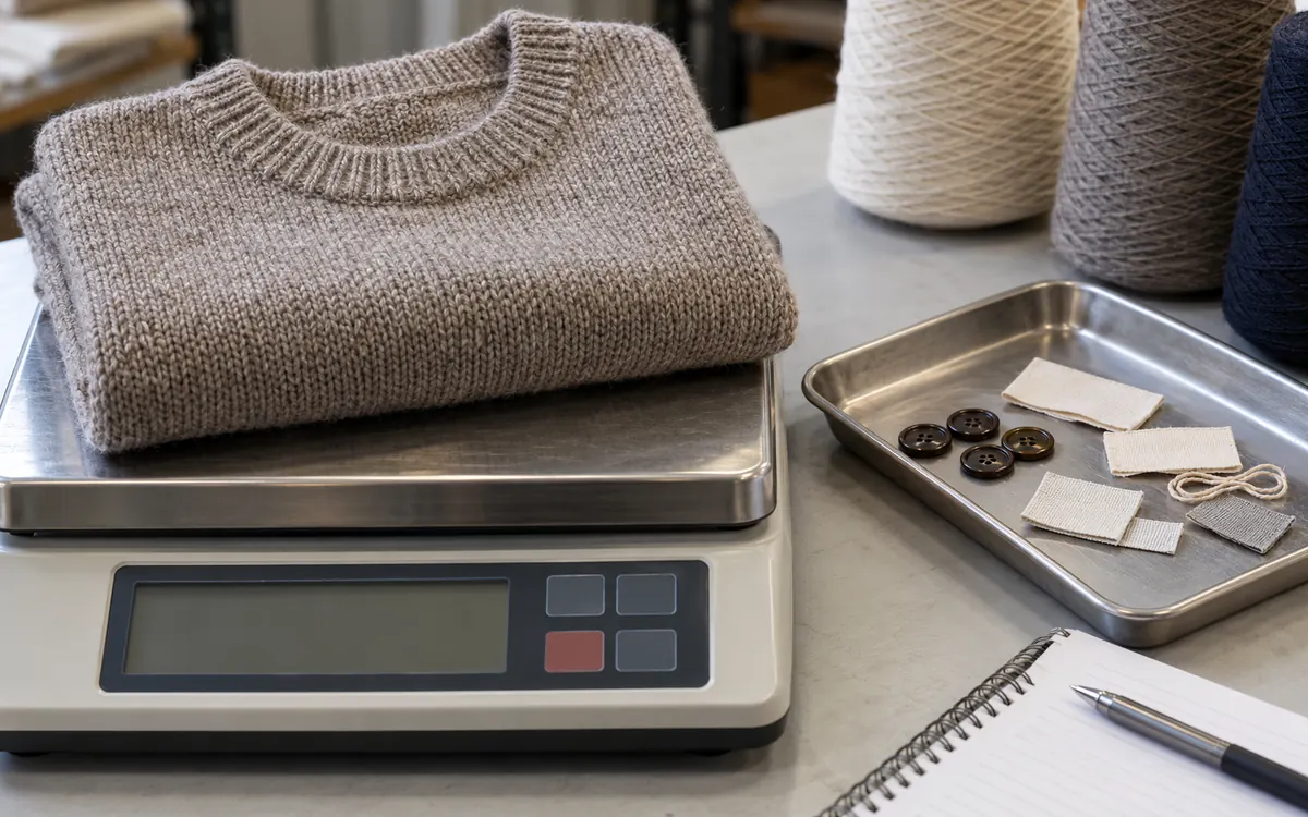 Sweater Yarn Consumption from Sample Weight and Production Yield — process illustration